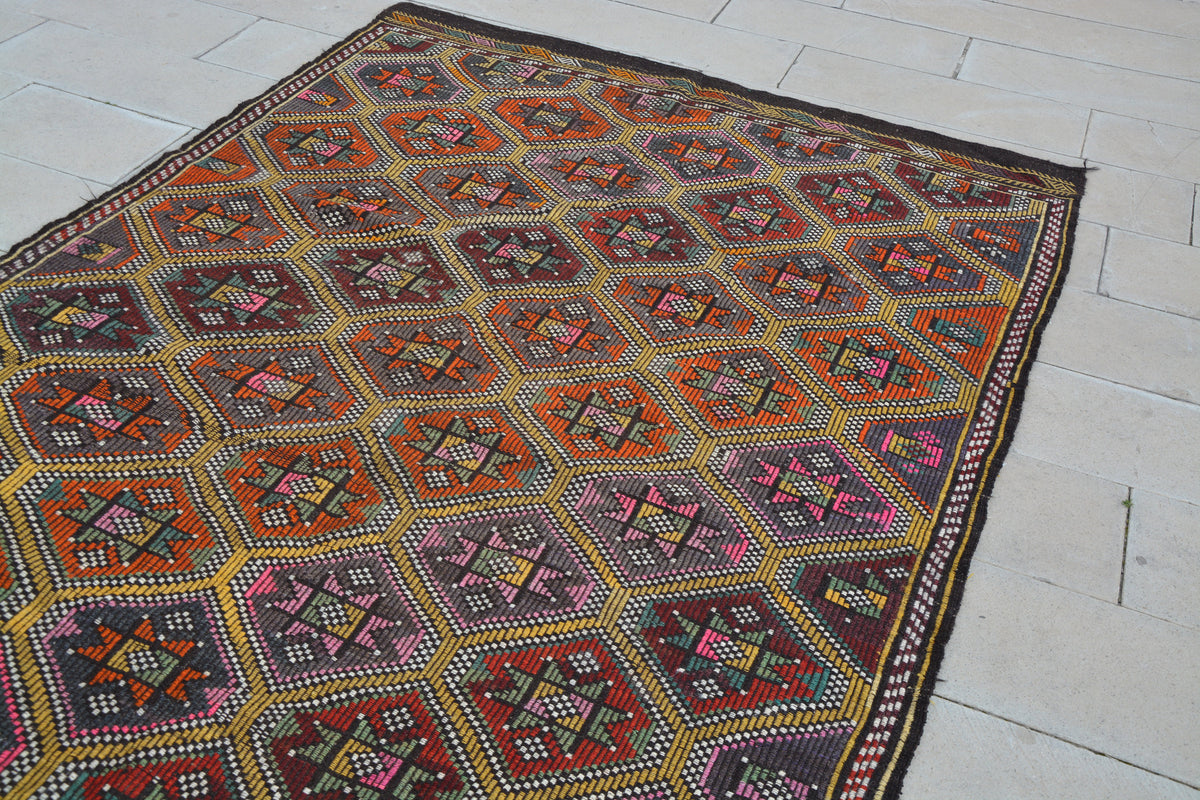 6x10 Rug, Low Pile Rug, Wool Carpet, Turkish Rug 6x10, Vintage Oriental Rug, Floor Rug Carpet, Colorful Oushak Rug,    6.2 x 9.8 Feet AG1247