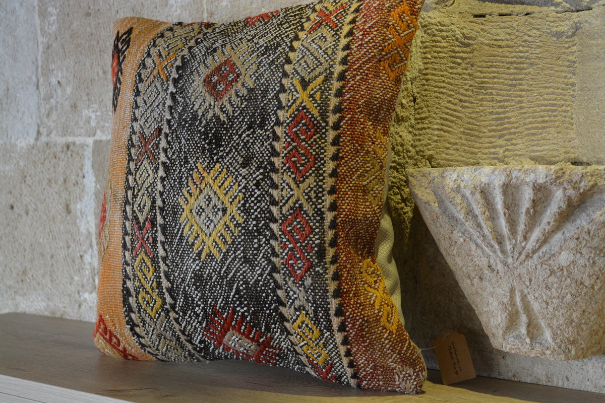 Kilim Pattern, Kilim Pillow Cases, Berber Cushion, Cushion Large, Blue Cushion, Kilim Pillowcase, Wool Cushion,       16”x16” - EA123
