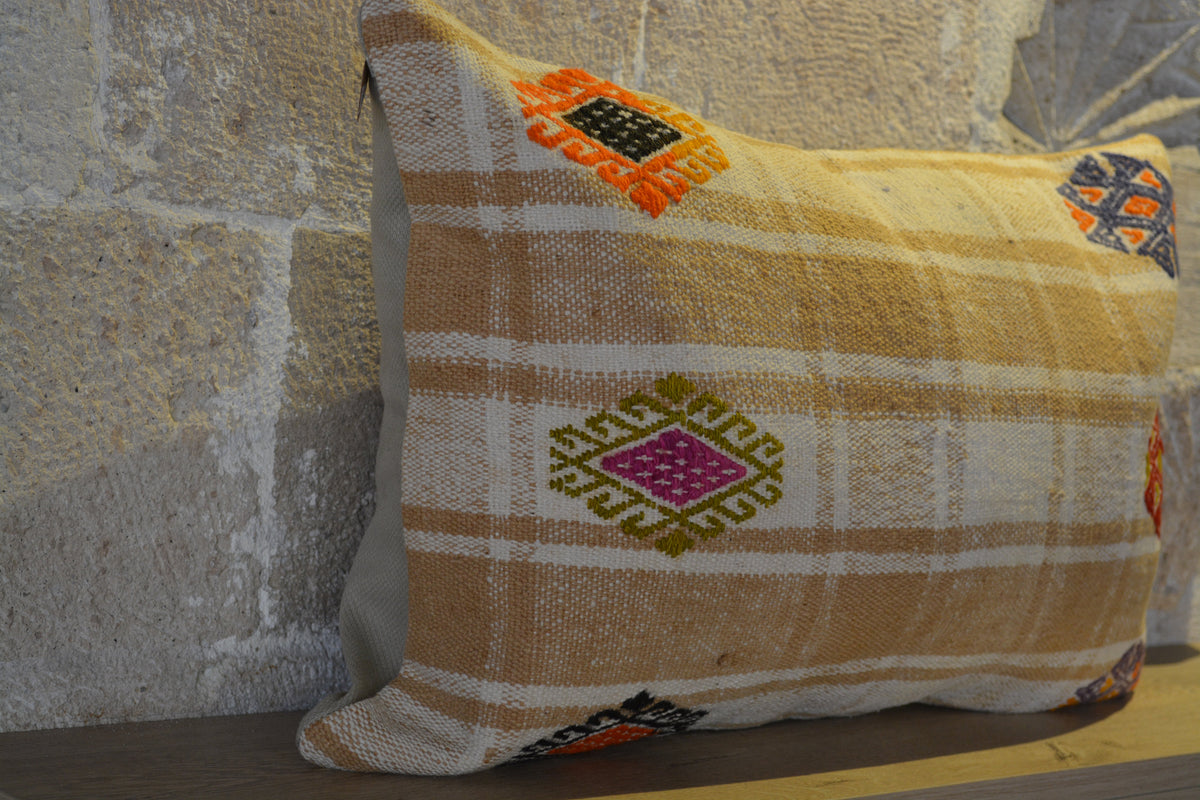 Lumbar Kilim Pillow, Kilim Cushion Cover, Pillows For Couch,Ethnic Pillow, Pillow Cover Kilim, Floor Pillow, Turkish Pillow, 16”x24” - EA206
