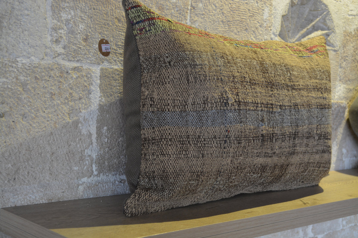 Vintage Boho Turkish Carpet  Village Cushion, Turkish Pillow, Muted Colors Cushion, Handmade Cushion,             16”x24” - EA245