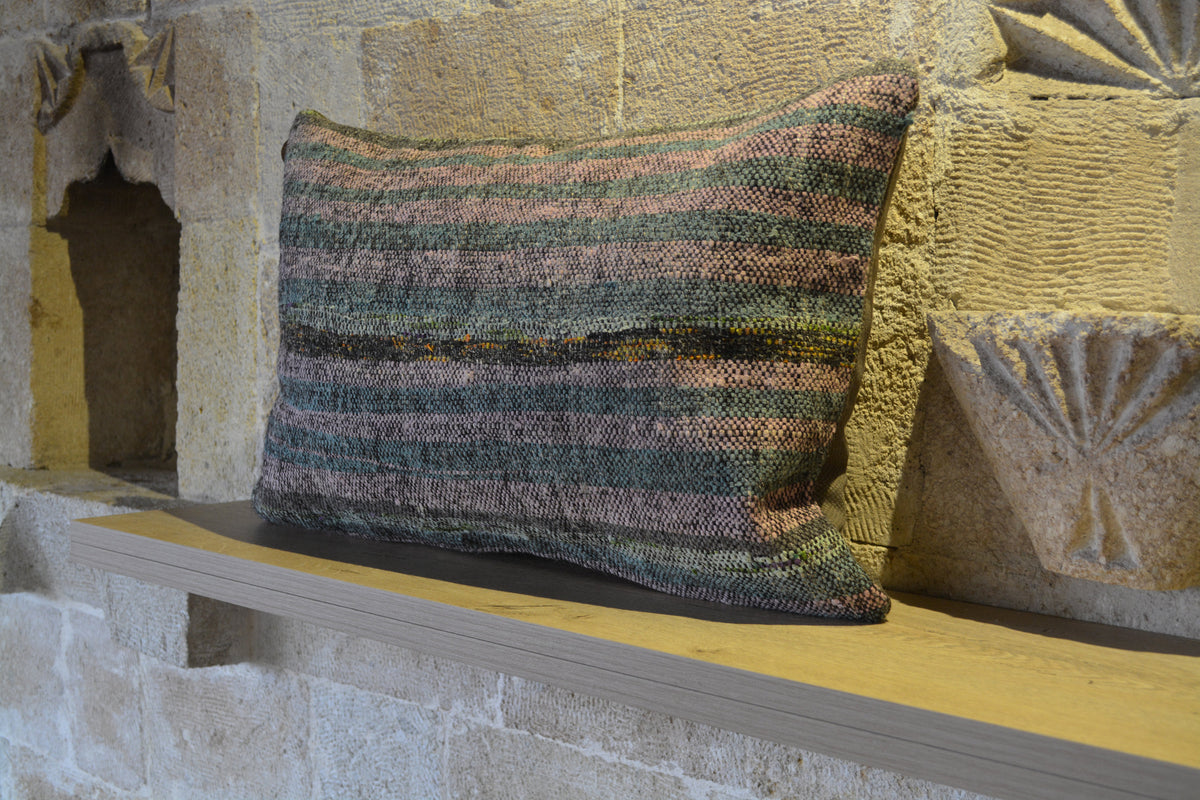 Boho Cushion, Natural Cushion, Hand Woven Cushion, Kilim Turkish Cushion, Antique Turkish Cushion,         16”x24” - EA257