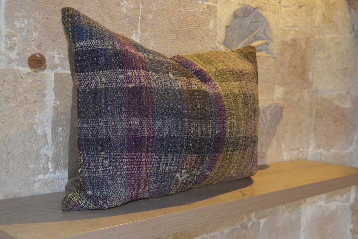 Purple Boho Cushion, Small Turkish Cushion, Floral Cushion, Cheap Cushion, Navy Blue Cushion,     16”x24” - EA306