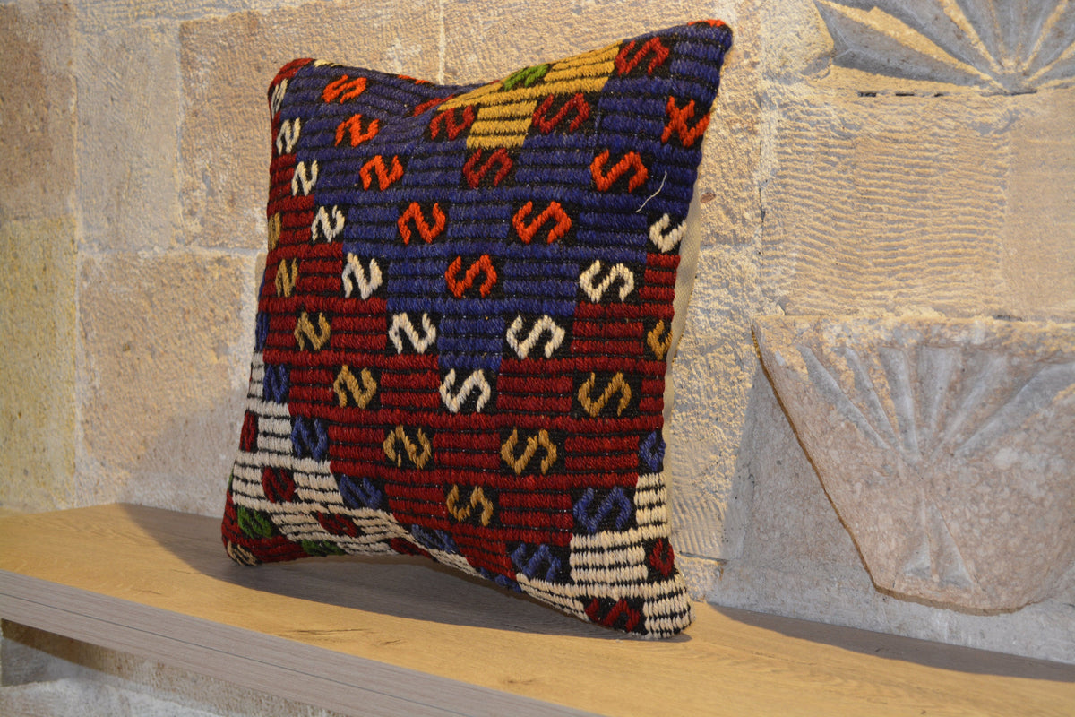 Rainbow Pillow Cover, Linen Pillow, Kurdish Pillow, Sham Pillow, Geometric Kilim Pillow  Kilim Cushion Cover, Kilim Pillow,   16”x16”- EA483