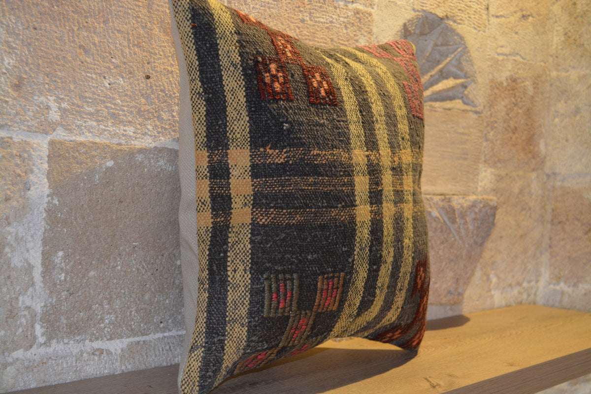 Striped Kilim Pillow, 40x40 Kilim Pillows, Handmade Kilim Case, 40x40 cm Pillow Covers, Hand Woven Kilim,            16”x16”- EA494