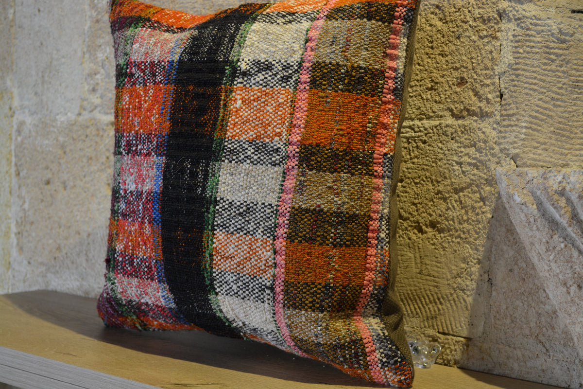 Cushion Large, Blue Cushion, Kilim Pillowcase, Wool Cushion, Turkish Cushions, Cactus Wool Cushion,          16”x16”- EA359A