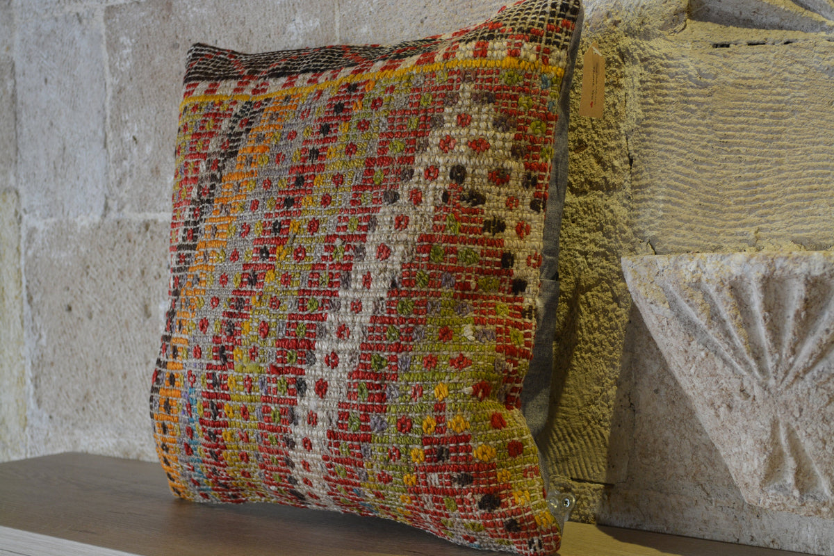 Turkish Kilim Bohemian Cover, Kilim Lumbar, Kilim Cushions, Handmade Cushion, Cushion Covers, Rug Cushion, Vintage Kilim,    16”x16” - EA117
