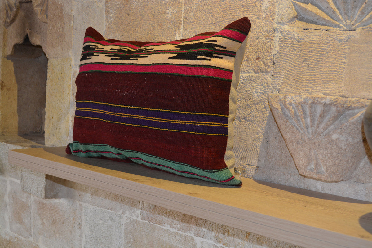 Red Kilim Pillow, Rustic Pillow, Turkish Sofa Pillows, Kilim Pillow Couch, Couch Kilim Pillow, Turkish Pillow, 16”x24” - EA207