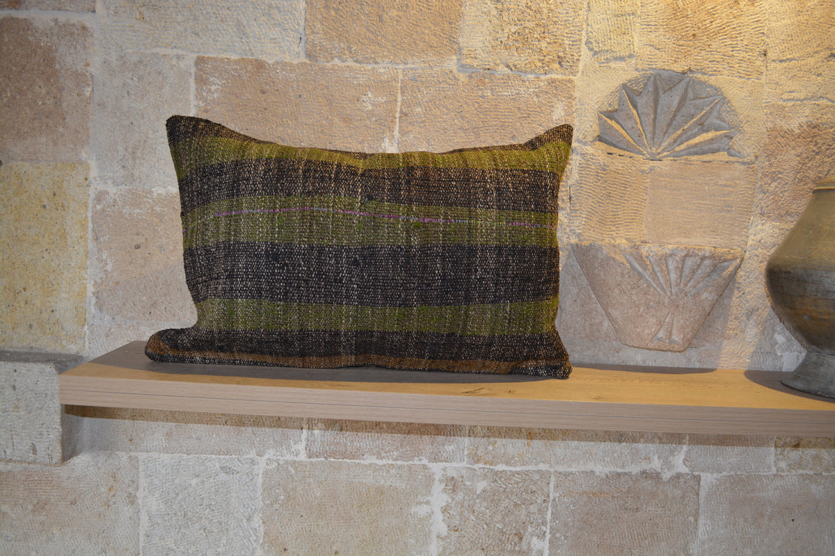 Tribal  Green Cushion, Handwoven Nursery Cushion, Black And White Cushion, Green  Boho Cushion,         16”x24” - EA233