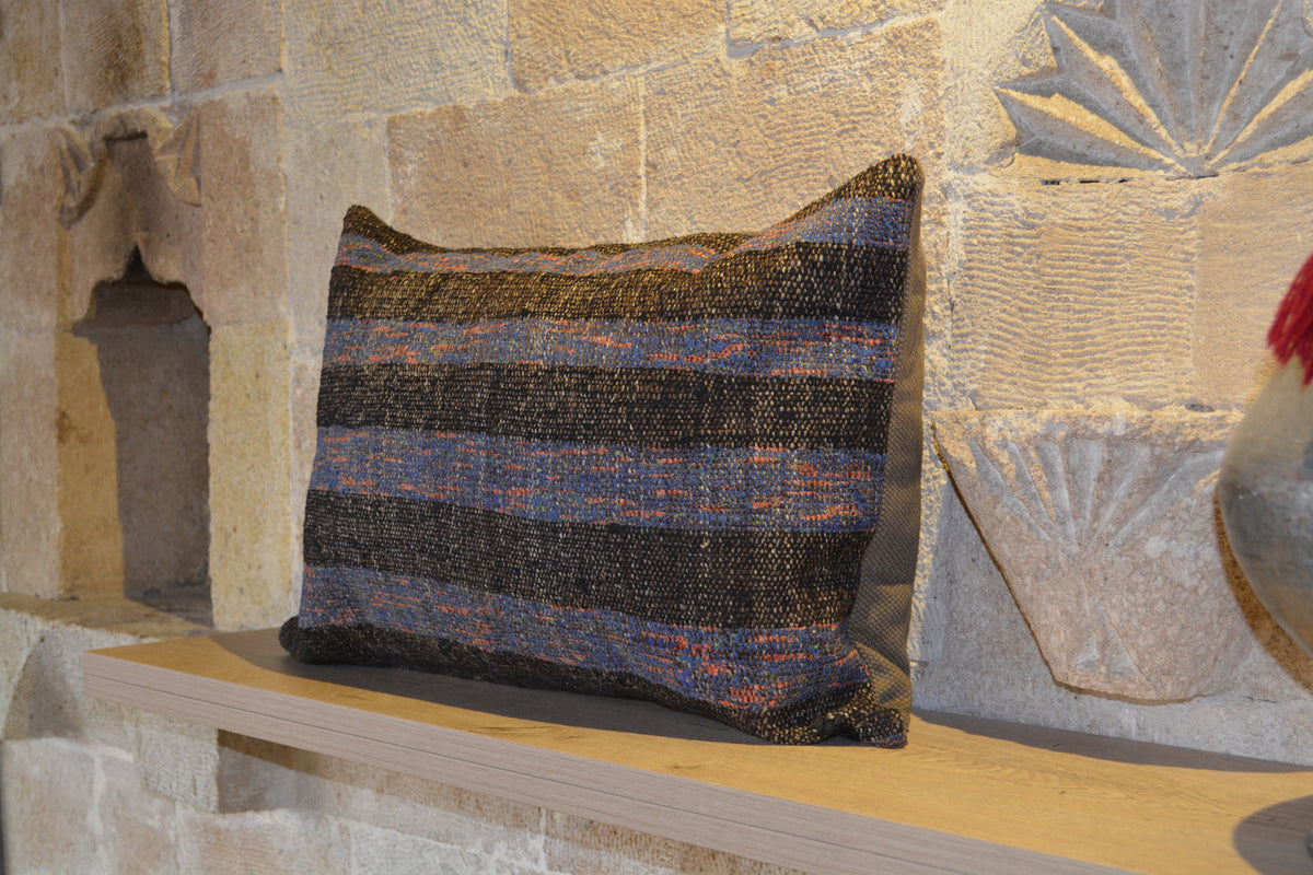Black Cushion Decor Cushion, Cotton  16x24 Cushion, Berber Tribal Cushion, Moroccan  Blue Wool Cushion,              16”x24” - EA239