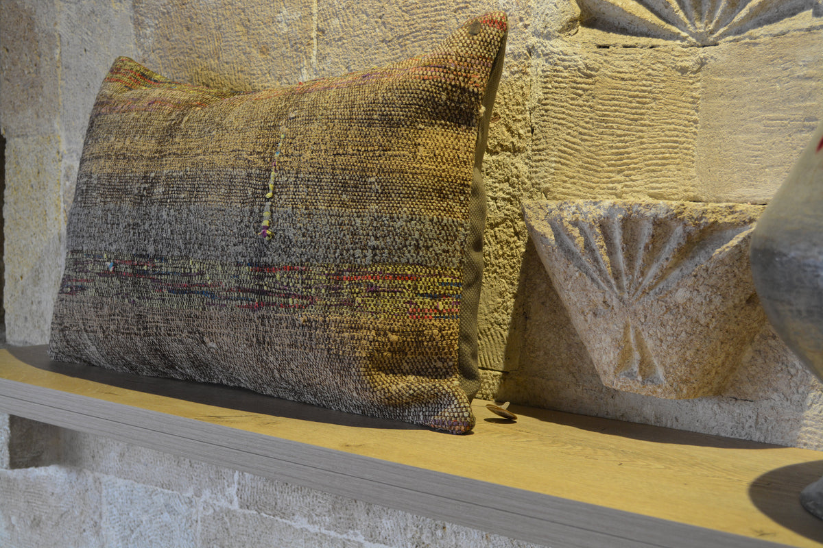 Vintage Cushion,  Red Carpet Turkish, Navajo Cushion, Orange Boho Cushion, Rustic Cushion,        16”x24” - EA255