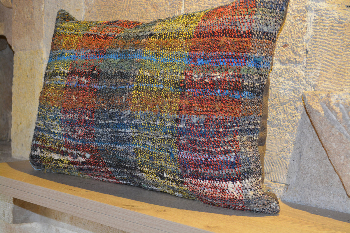 Rainbow Turkish  Peerless Cushion, Pale Cushion,  Rectangle  Floor Decor Cushion, Soumak Cushion,               16”x24” - EA264