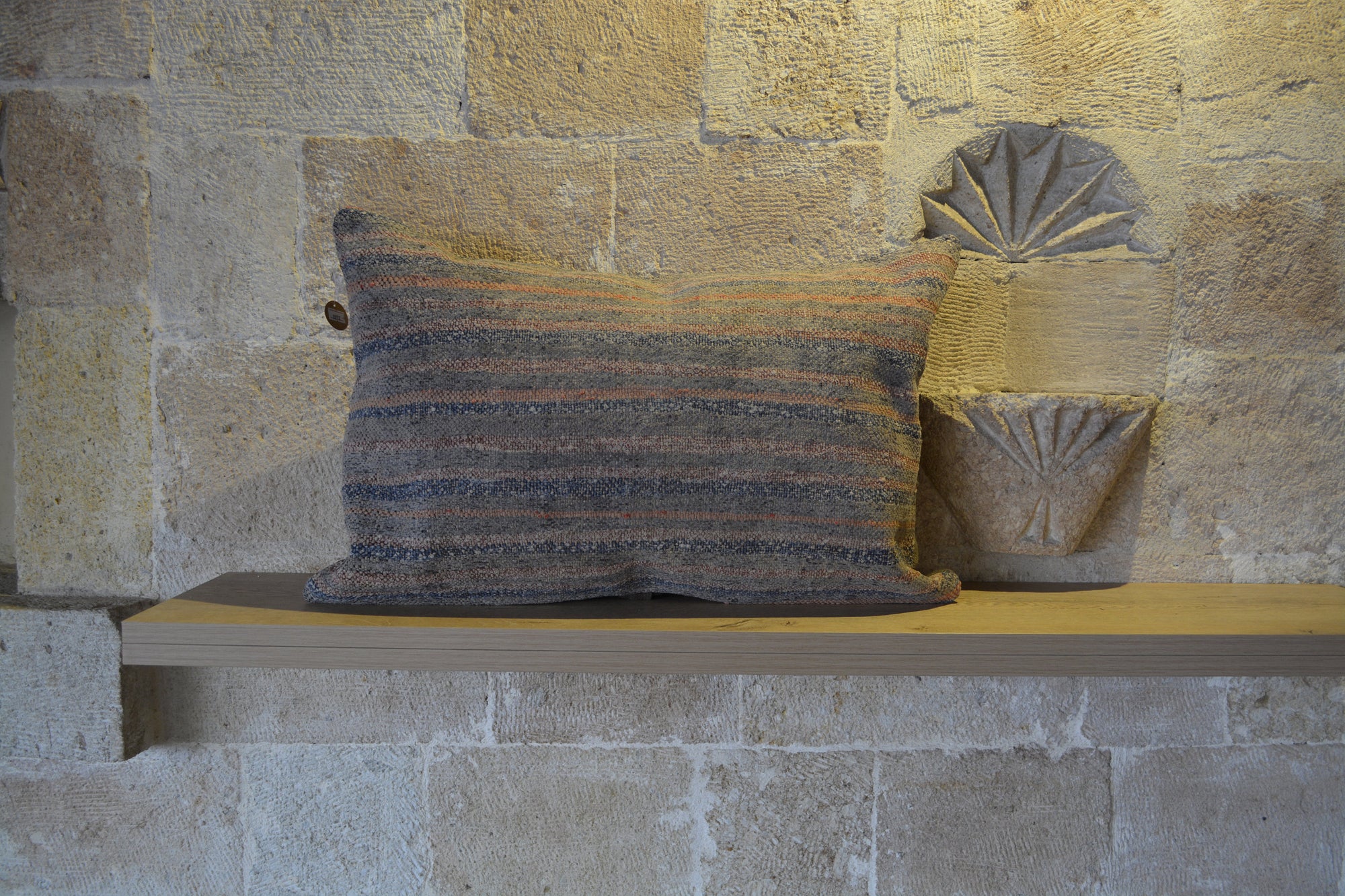 Striped Kilim Cushion, Cheap Cushion, Navy Blue Cushion,  Floor Cushion, Kilim Cushion, Small Turkish Cushion,              16”x24” - EA277