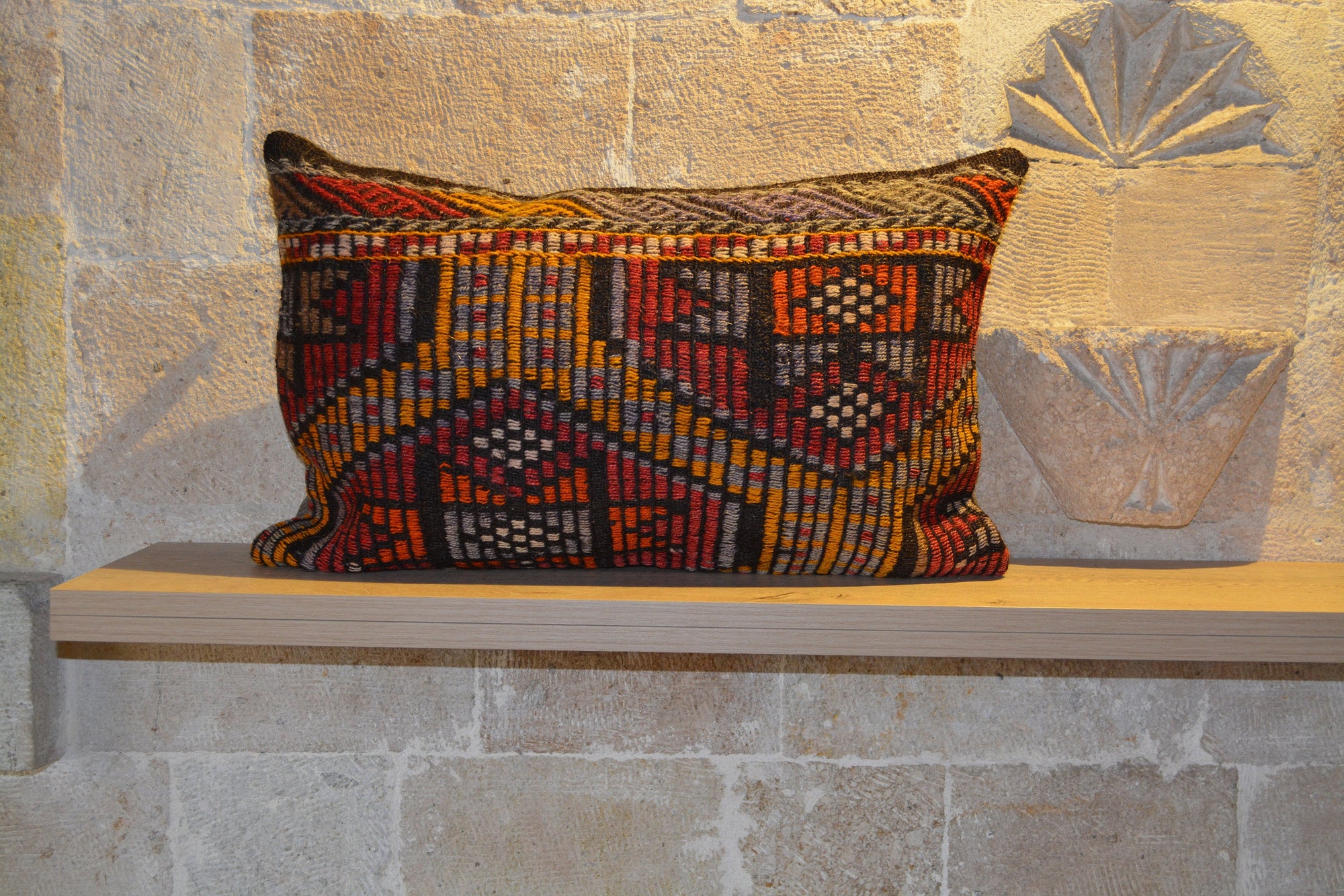 Wool Distressed Cushion,  Kilim Turkish Cushion, Antique Turkish Cushion, Kilim Pillow Lumbar, Large Floor Cushion,        16”x24” - EA348