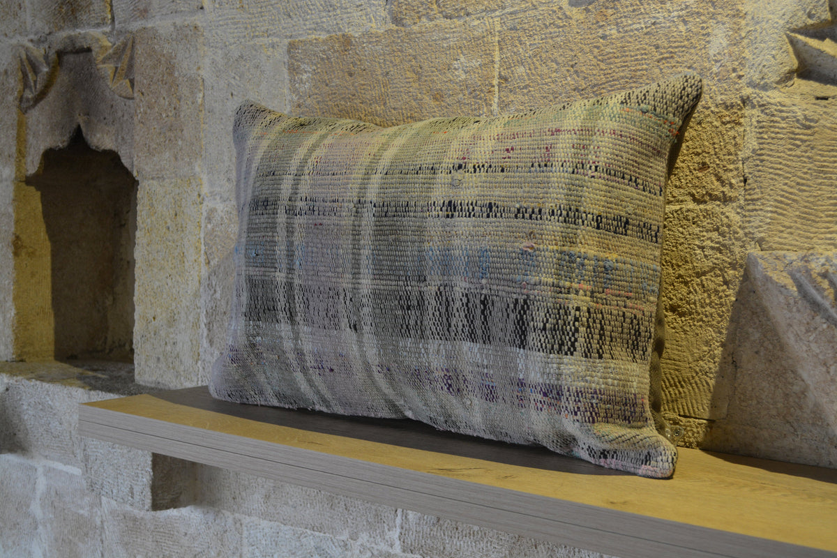 Kilim Pillow Vintage, Linen Pillow, Kurdish Pillow, Sham Pillow, Striped Kilim Pillow,  Kilim Cushion Cover,       16”x24”- EA381