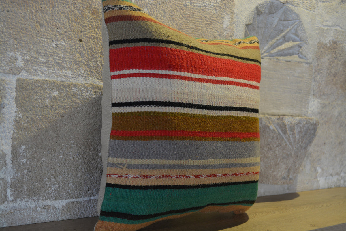 Boho Kilim Pillow, Kilim Pillow 16x16, Colorful Cushion, Tradition Kilim, Old Kilim Pillow, Kilim Pillow Red,          16”x16”- EA408