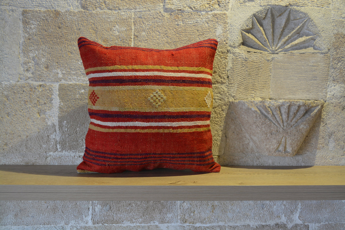 Bohemian Pillow, Kilim Sham, Couch Pillow, Turkish Pillow, Cotton Pillow, Vintage Kilim Rug, 40x40 Pillow,          16”x16”- EA442