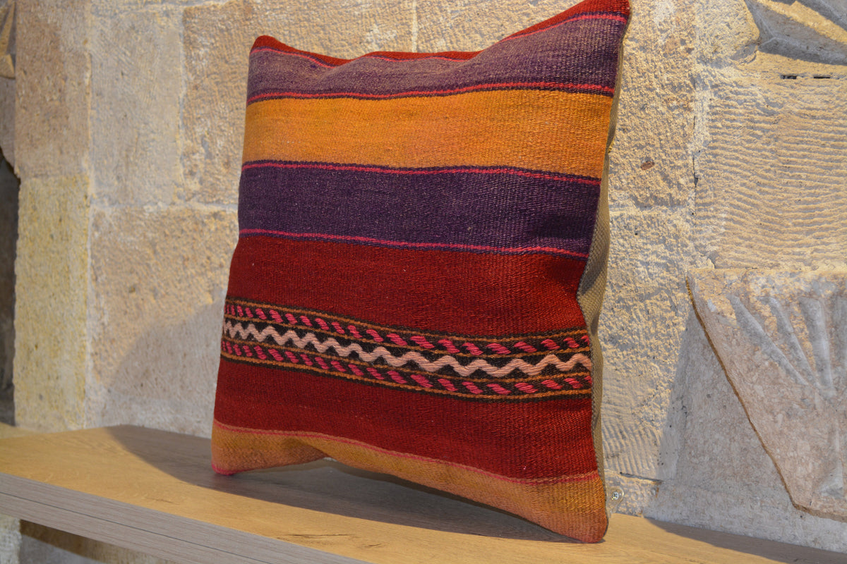 Turkish Pillow  Cover, Floor Pillow, Turkish Pillow, Wool Pillow, Kilim Pillow 40x40, Turkey Pillow, Throw Pillow Cover,      16”x16”- EA473