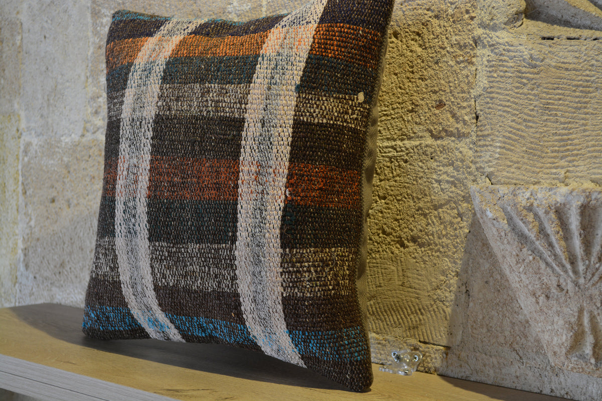 Kilim Pouf Ethnic  Pillow, Textured Cushion, Cushion Cover 40x40, Kilims Pillows, Scandinavian Cushion,      16”x16”- EA366A
