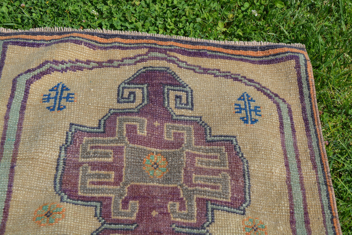 Turkish Boho Rug, Aztec Rug, Tribal Rug, Hand Knotted Rug, Overdyed Rug, Decorative Oriental Rug, Colorful Rug,  2.2 x 3.4 Feet AG1316