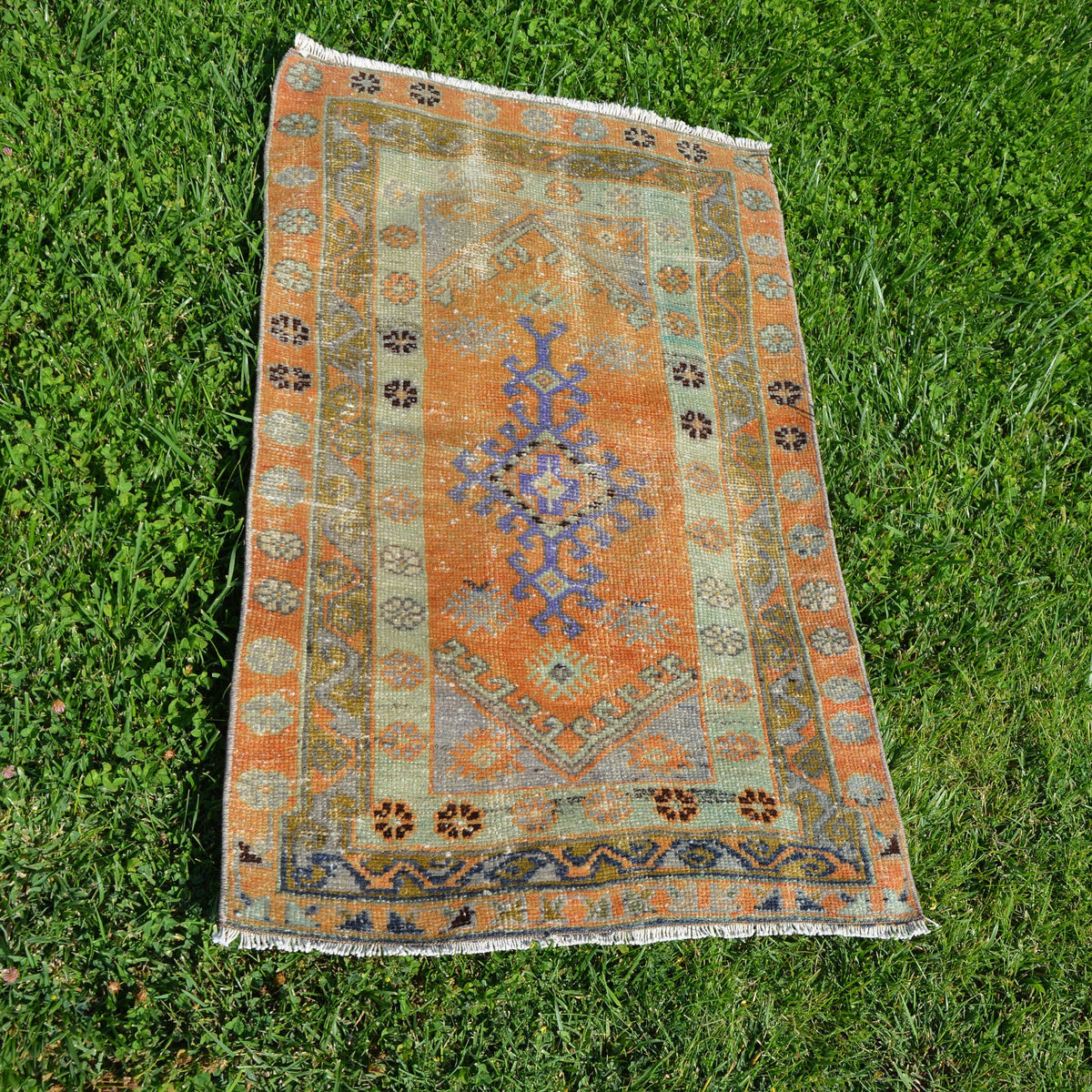 Oriental Rug, Vintage Turkish Rug, Oushak Vintage  Area Turkish Rug, Handmade Rug, Wool Rug, Rug Bohemian,   2.1 x 3.4 Feet AG1325