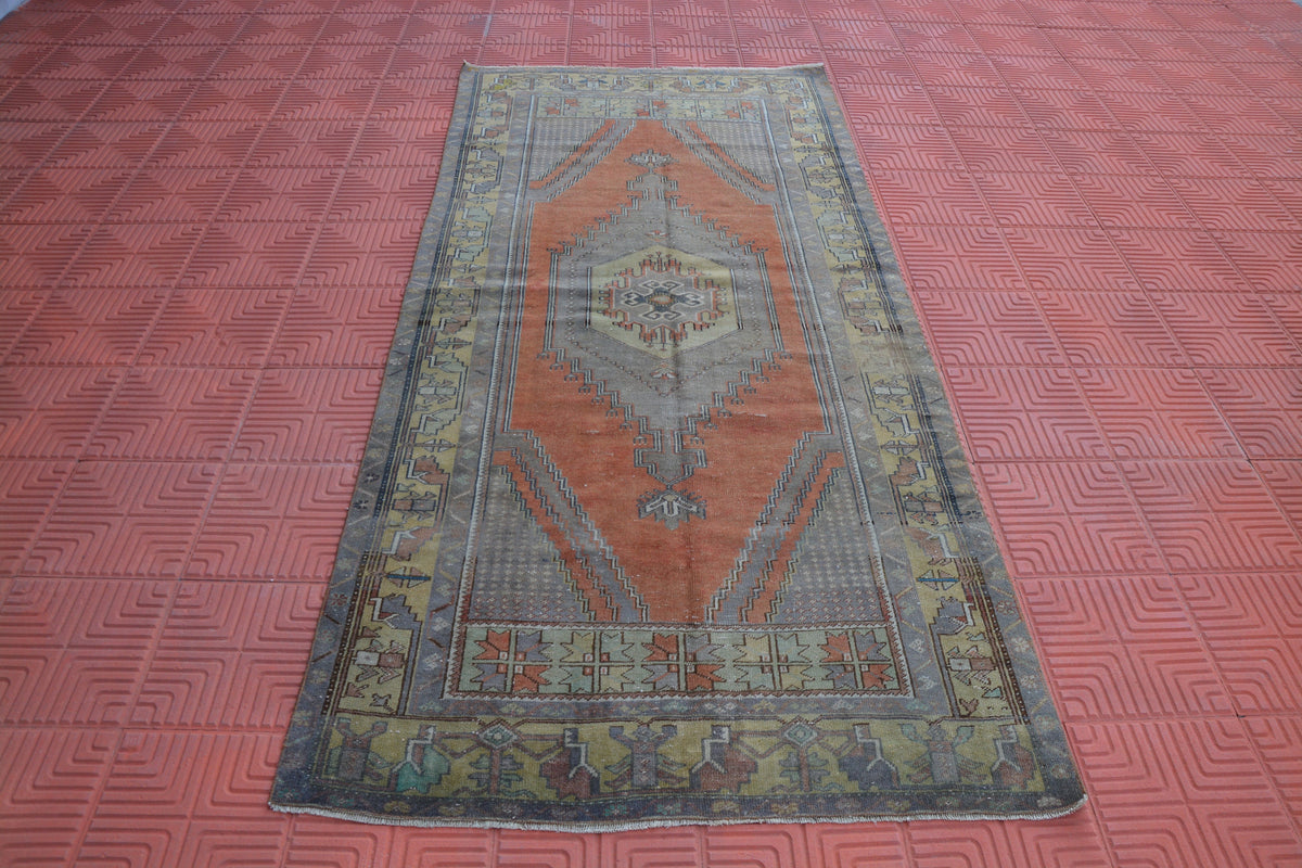 Turkish Home Decor Rug, Persian Style Rug, Aztec Rug, Hand knotted Rug, Moroccan Oriental Rug, Distressed Rug,     3.9 x 8.6 Feet AG1350