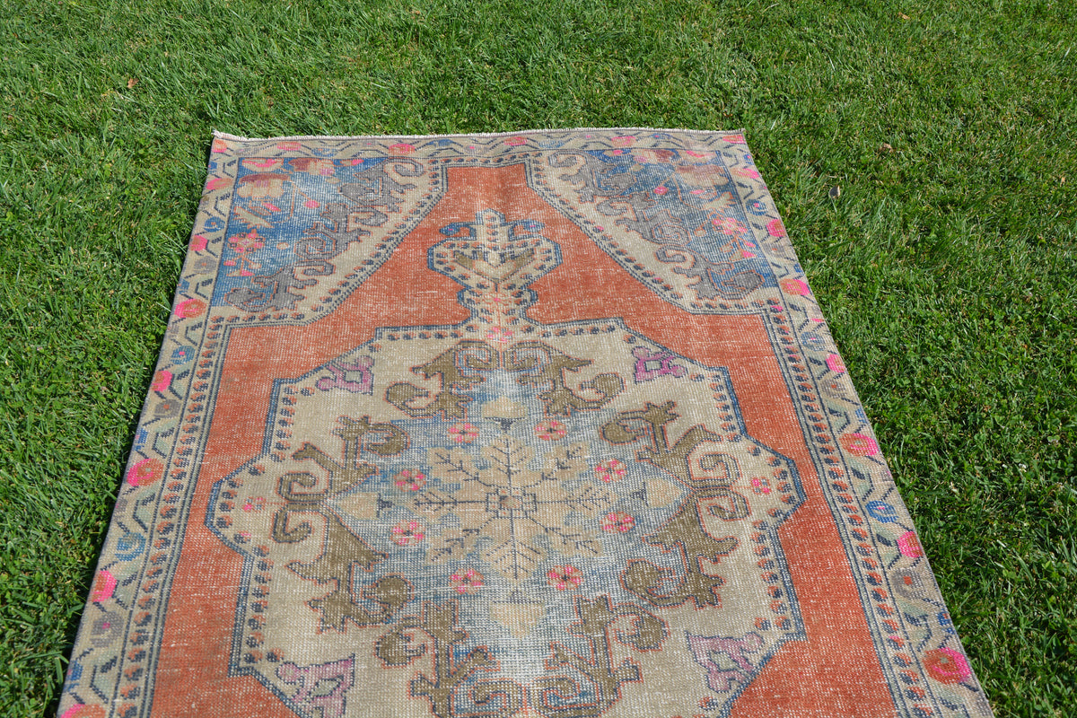 Turkey Vintage Carpet, Distressed Rug, Persian Style Rug, Turkish Oushak Rug, Turkish Vintage Unique Vintage  Rug,  4.1 x 7.3 Feet AG1360