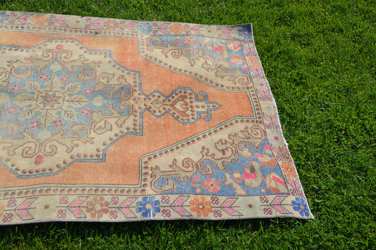 Vintage Turkish Rug, Turkey  Salon Geometric Rug, Rug Carpet, Home Decor Rug, Vintage Rugs,   4.1 x 7.0 Feet AG1361