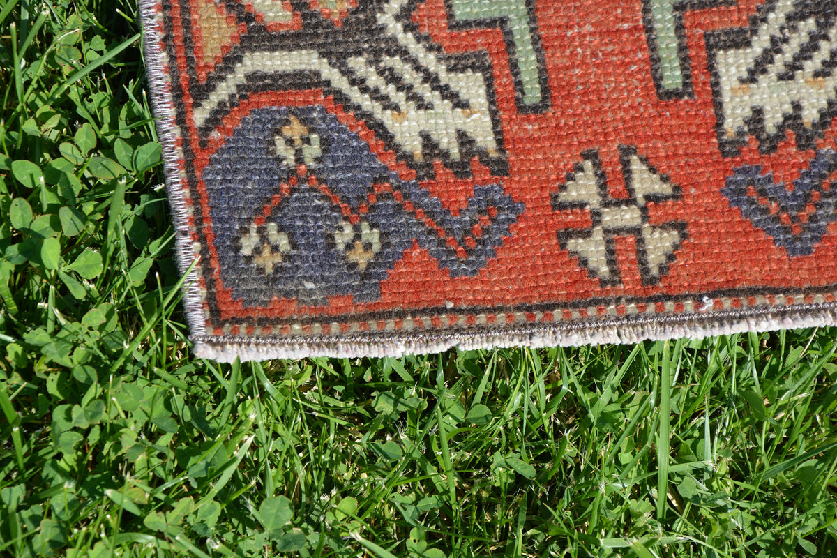Turkish Small Rug, Oushak Rug, Moroccan Rug,  Oriental Rug, Small Turkish Rugs,  Vintage Oriental Rug,           1.2 x 2.8 Feet AG1397