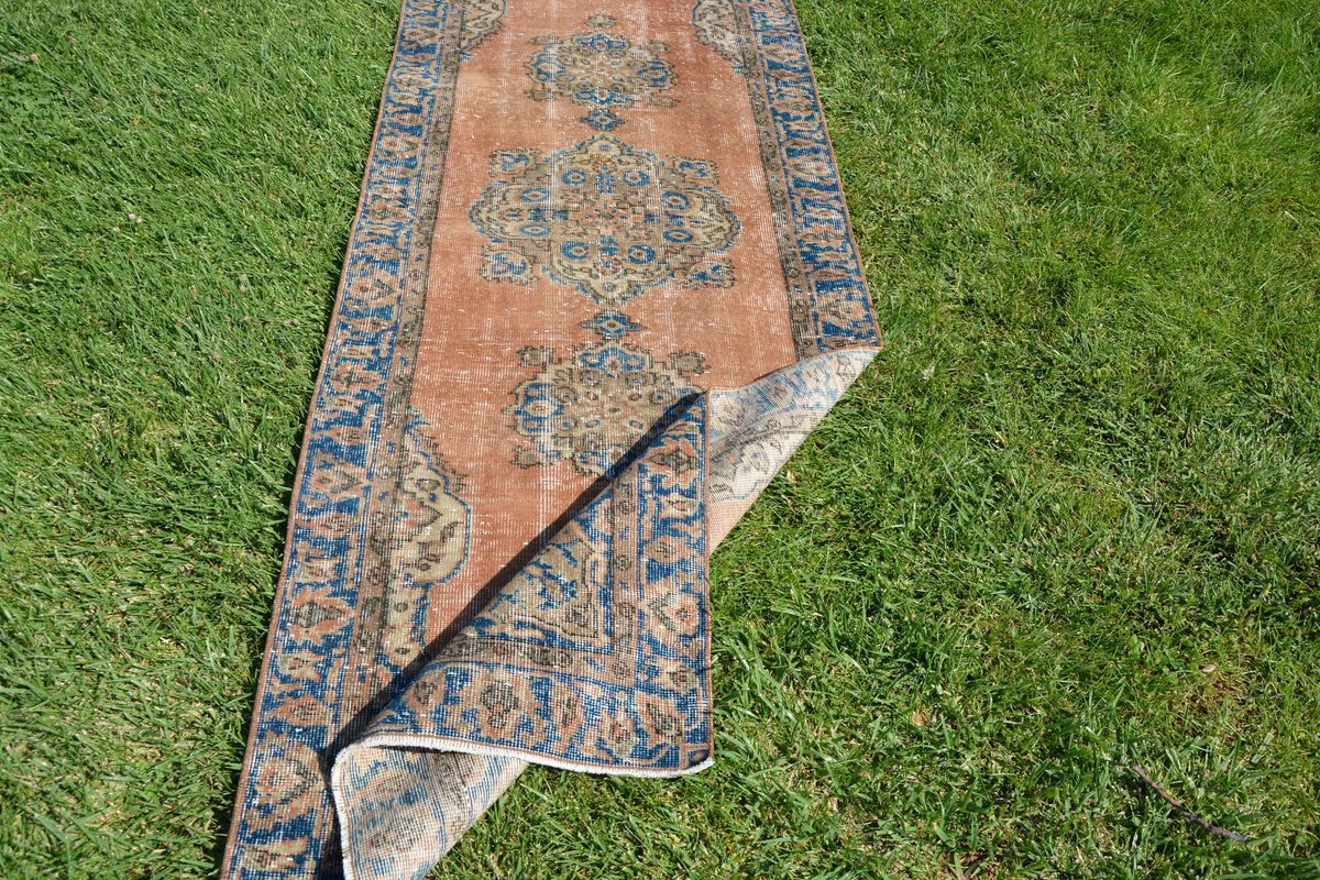 Hallway Runner Oriental Rug, Large Runner Rug, Blue Woven Rug, Vintage Turkey Rug, Turkish Rug 3x9,       3.1 x 8.8 Feet AG1416