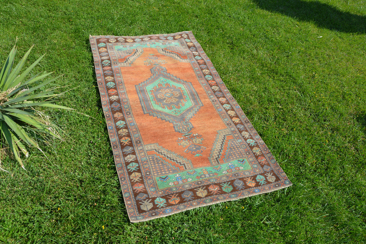 Geometric Faded Oriental Rug, Vintage Turkey Rug, Rug,Handmade Doormat Rug, Turkey Vintage Rug, Faded Turkish  Rug,   3.2 x 6.2 Feet AG1422