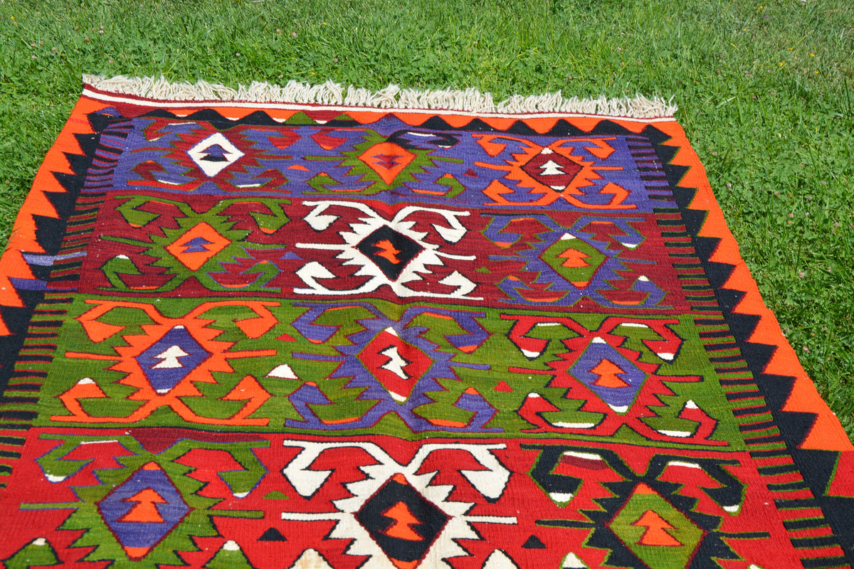 Oushak Kilim Rug, Anatolian Kilim Rug, Wool Kilim, Antique Kilim Rug, Oriental Rug, Vintage Rugs, Oushak Rug,     5.1 x 10.8 Feet AG1435