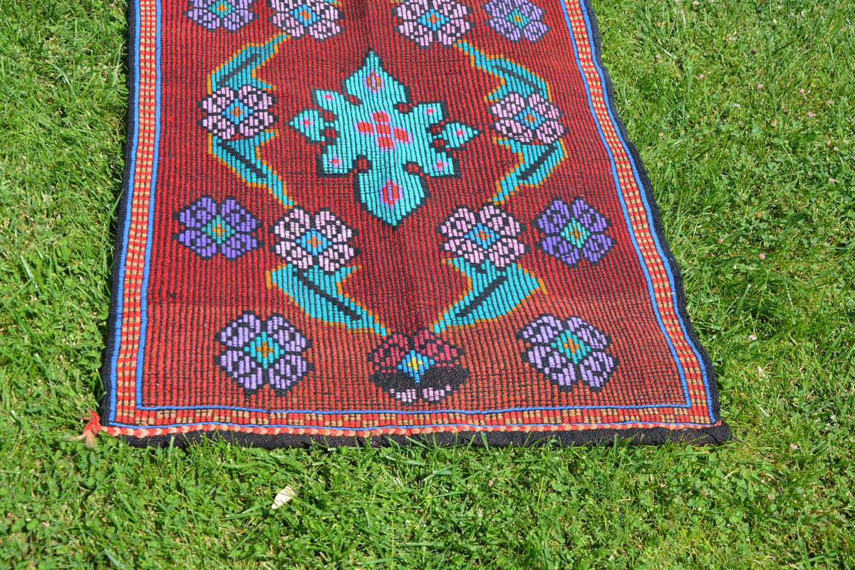 Floor Vintage Kilim Oriental Rug, Vintage Turkey Runner Rug, Bohemian Turkish Kilim Runner Rug, Berber Rug,       2.8 x 8.5 Feet AG1443