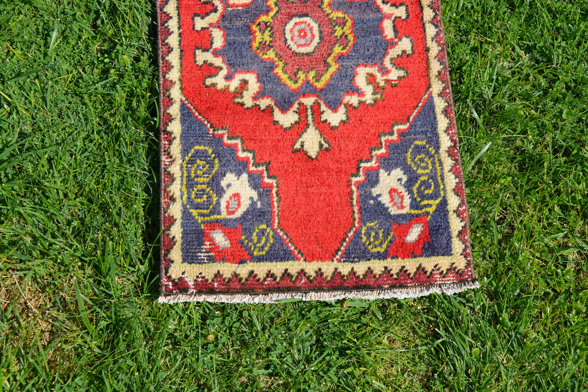 Vintage Small Rug, Kerman Rug, Navy Blue Rug, Vintage Turkish Rug, Oushak Rug, Blue Persian Style Oriental Rug,        1.4 x 2.5 Feet AG1446