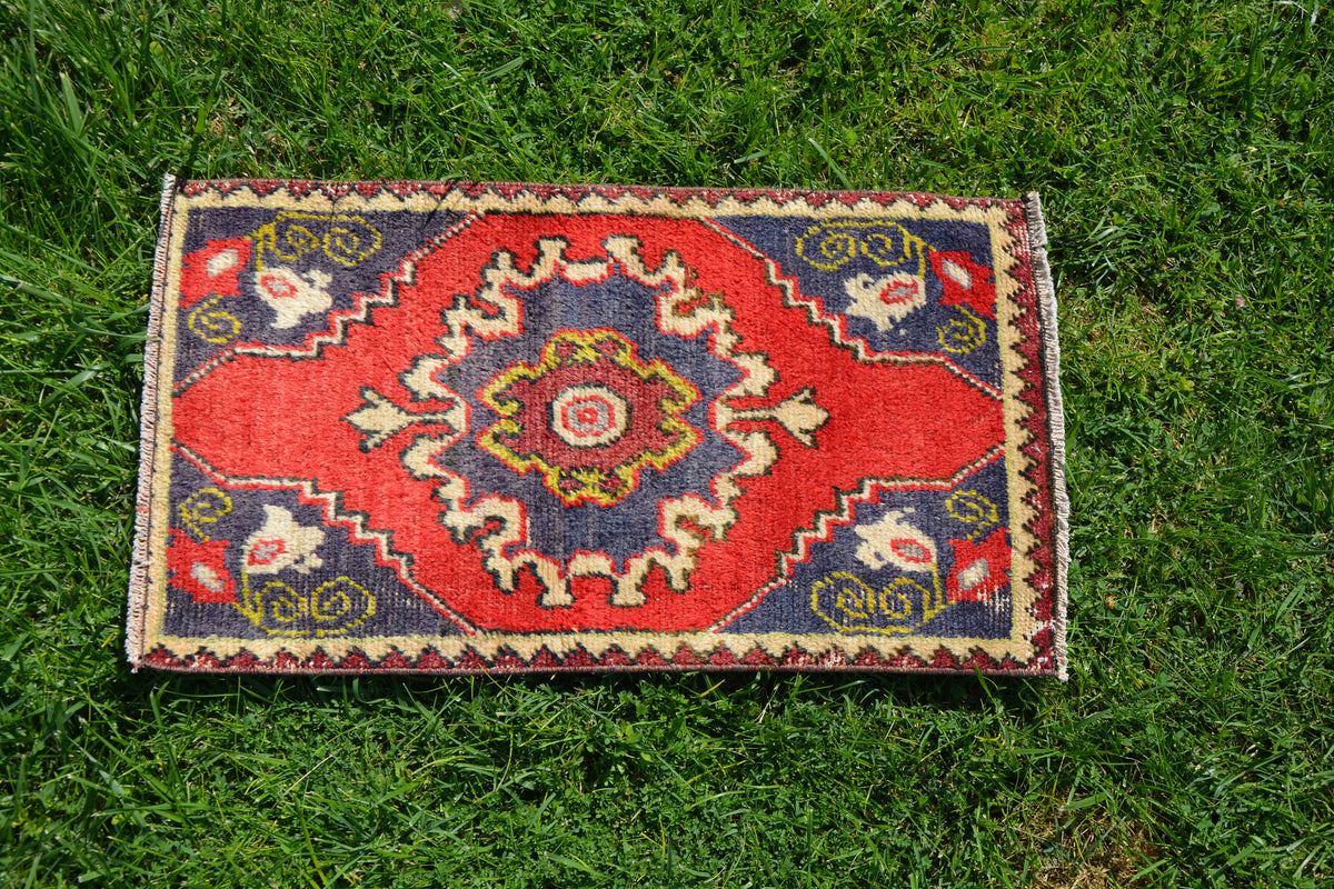 Vintage Small Rug, Kerman Rug, Navy Blue Rug, Vintage Turkish Rug, Oushak Rug, Blue Persian Style Oriental Rug,        1.4 x 2.5 Feet AG1446
