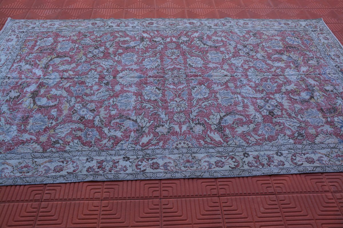 Handmade Turkish Rug, Turkish Distressed Rug, Berber Rug, Large Vintage Rug, Pastel Colored Rug,            5.7 x 9.5 Feet AG1503
