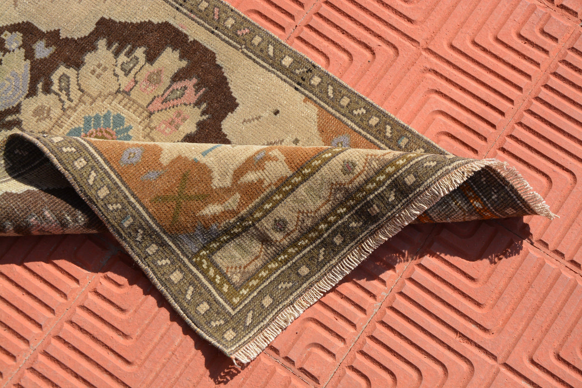 Turkish Rug,Small Antique Rug, Oushak Vintage Rug, Handmade Bohemian Oriental Rug, Mini Handmade Rug,     1.7 x 3.2 Feet AG1625