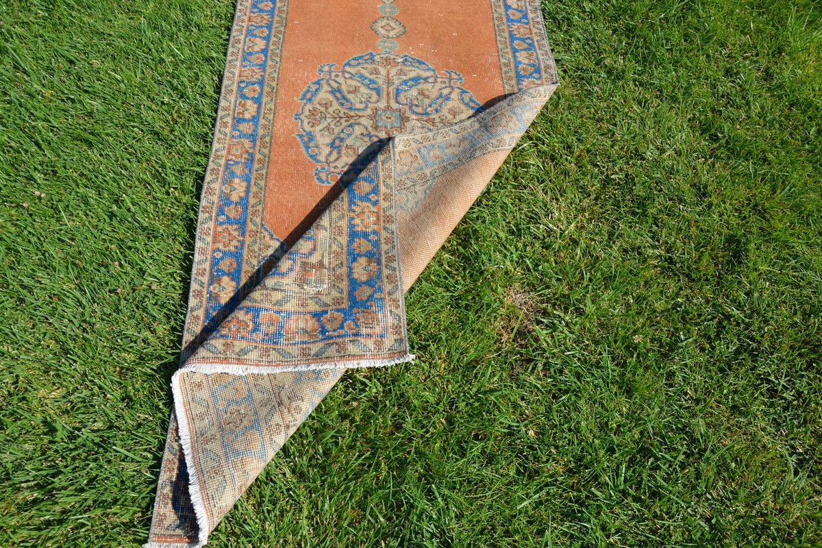 Turkish Wool Runner Rug, Floor Rug, Anatolian Rug, Vintage Rugs, Oriental Rug, Turkey Boho Vintage Turkish Rug,     2.9 x 10.9 Feet AG1355