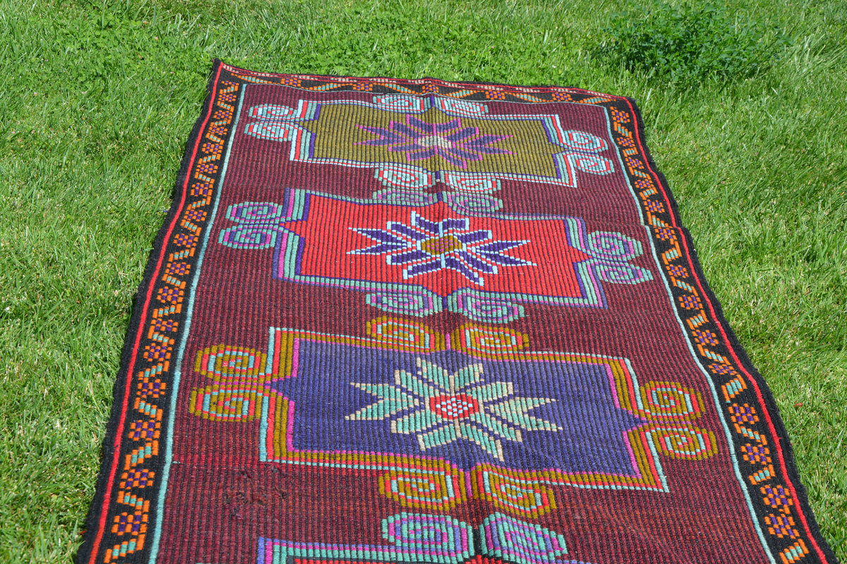 Kilim Vintage Red Kilim, Antique Rug, Decorative Wool Rug, Tribal Kilim, Kilim Vintage Rug, Turkish Hemp Rug,     3.9 x 9.1 Feet AG1441