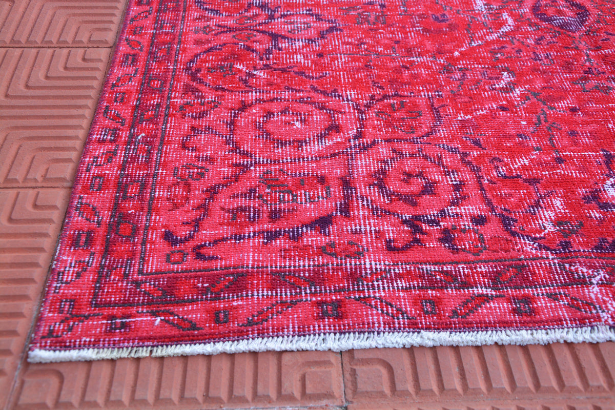 Overdyed Turkish Red Oushak Vintage Oriental Rug, Berber Rug, Antique Rug, Tapis Berber, 4x7 Turkish Rug,         4.4 x 7.8 Feet AG1494