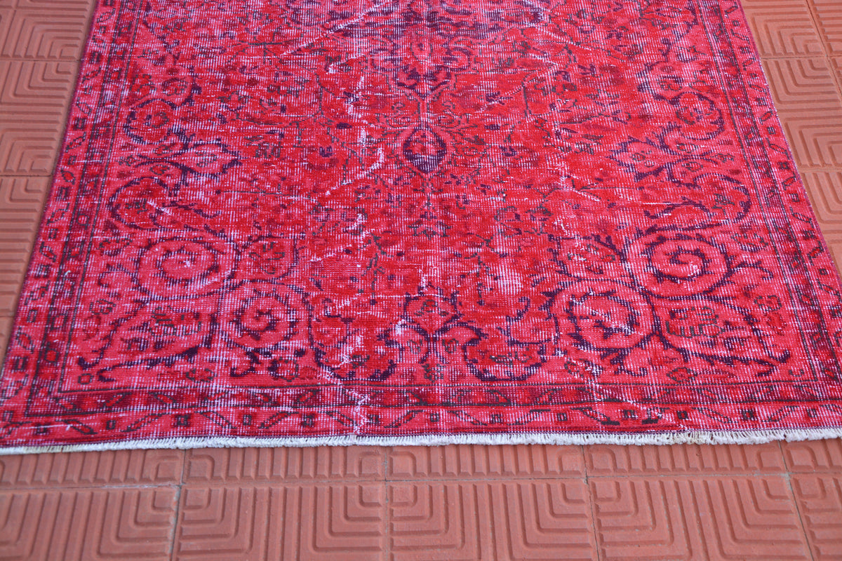 Overdyed Turkish Red Oushak Vintage Oriental Rug, Berber Rug, Antique Rug, Tapis Berber, 4x7 Turkish Rug,         4.4 x 7.8 Feet AG1494