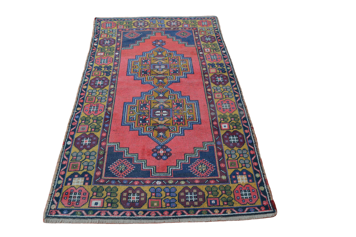 Turkey Vintage Rugs, Tapis Berber, Vintage Turkish Rug, Blue Rug, Persian Style Rug Design, Oushak Rug,          3.6 x 6.6 Feet AG1530