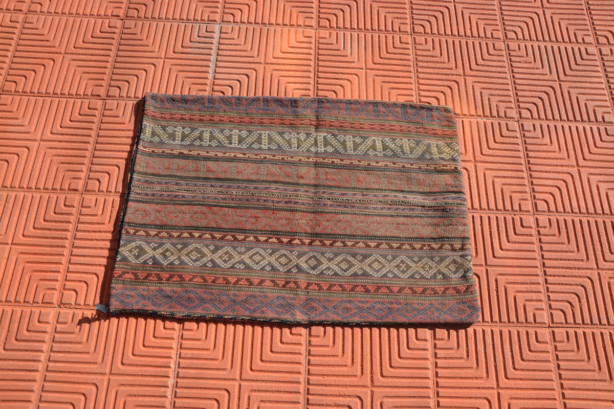 Oriental Chuval Rug, Traditional Rug, Turkish Bath Mat Rug, 2x3 Wool Small Rug, Vintage Kilim Oriental Rug, Aztec Rug, 2.0 x 2.8 Feet AG1651