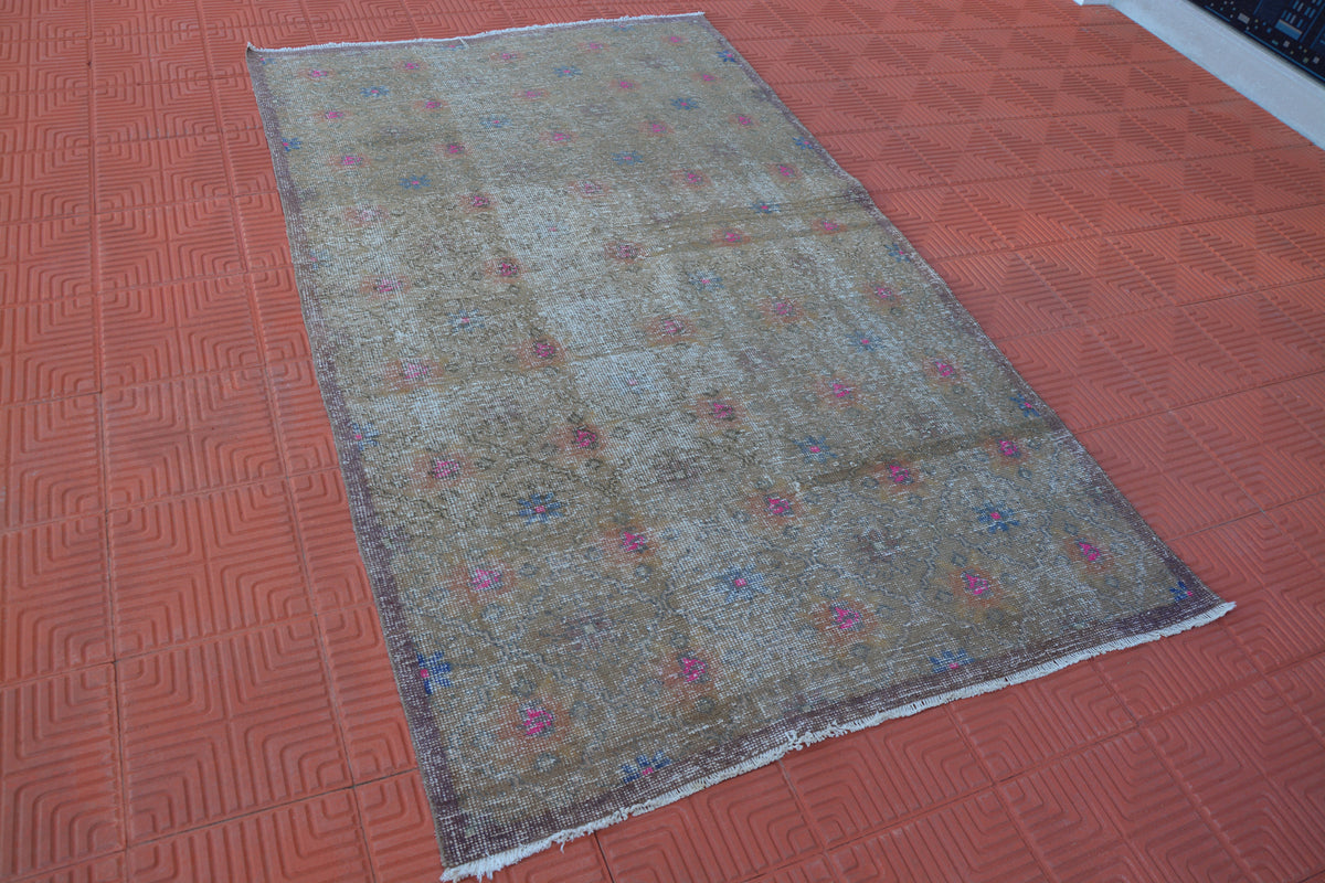 Vintage Rug, Brown Persian Style Oriental Rug, Medium Size  Rug, Moroccan Rug,  Floral Persian Style Vintage  Rug,    4.6 x 7.7 Feet AG1681