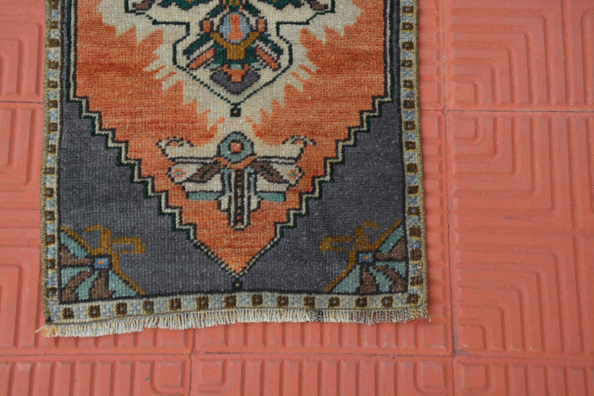 Turkey Oushak Rug, Art Deco Turkish Rug, Vintage Rugs, Geometric Faded Oriental Rug, Vintage Turkey Rug,     1.5 x 2.9 Feet AG1746