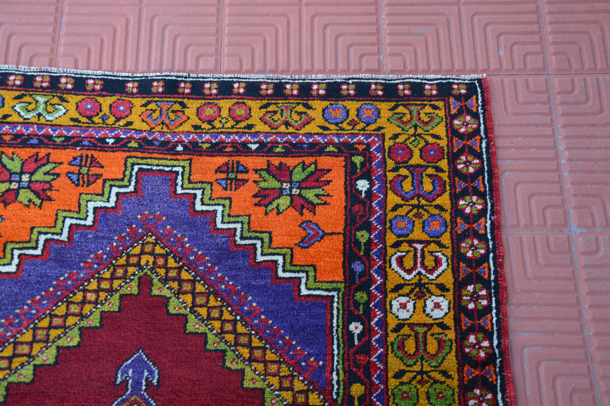 Kitchen Rug, Turkish Persian Rug, Red Rug, Door Mat Rug, Kurdish Rug, Designer Rug, Handwoven Wool Rug, Decor Rug,  3.6 x 5.4 Feet AG1799