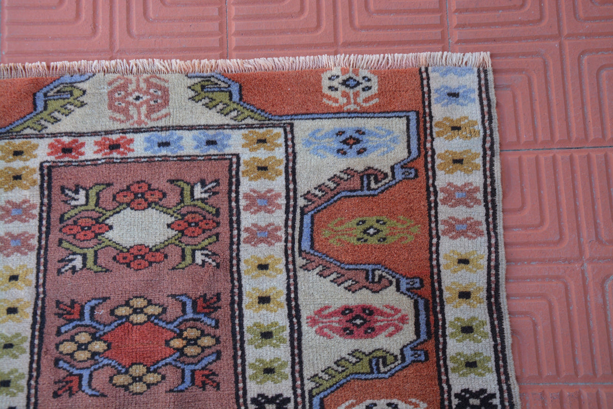 Vintage Oushak Rug, Oriental Rug, Vintage Rugs, Pastel Rug, Living Room Rug, Turkish Rug, Handmade Oushak Vintage Rug, 2.9 x 4.1 Feet AG1805