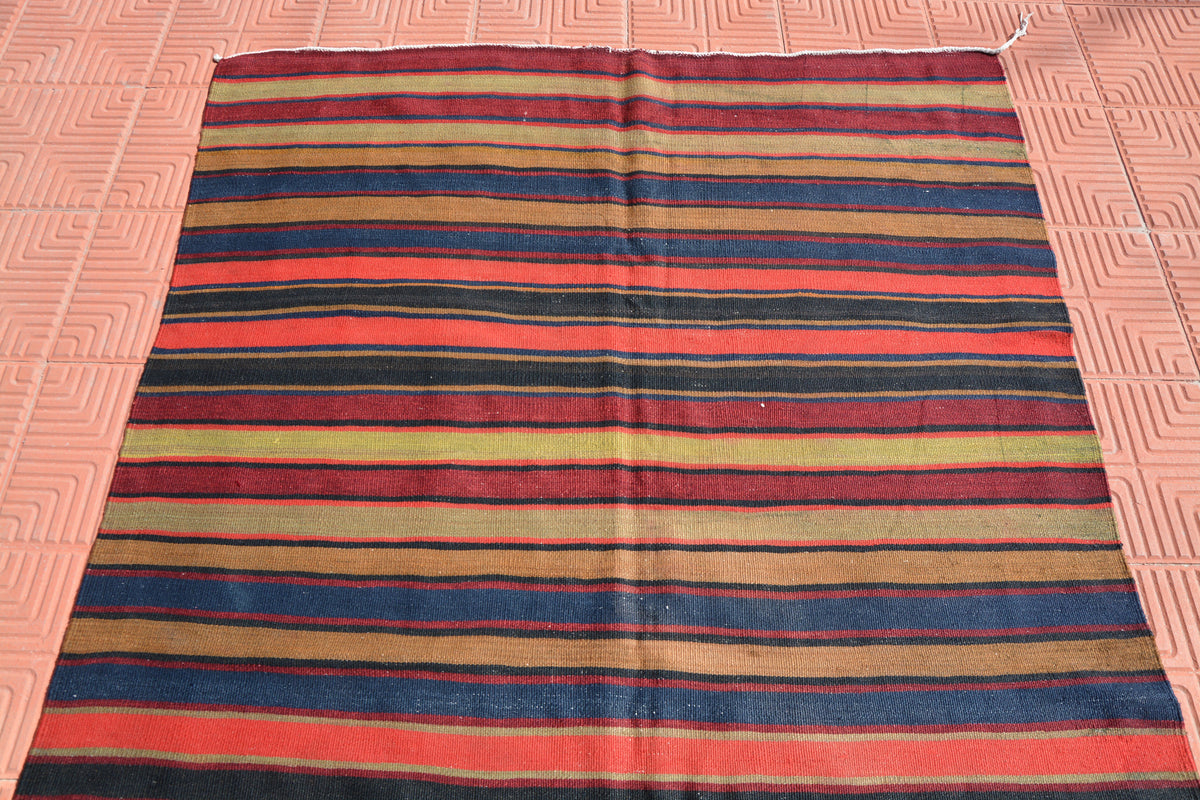 Striped Turkish Kilim, Area Rug, Bohemian Rug, Vintage Kilim Rug, Vintage Kilim, Handmade Rug, Tribal Rug, Oushak Rug,4.7 x 11.9 Feet AG1888