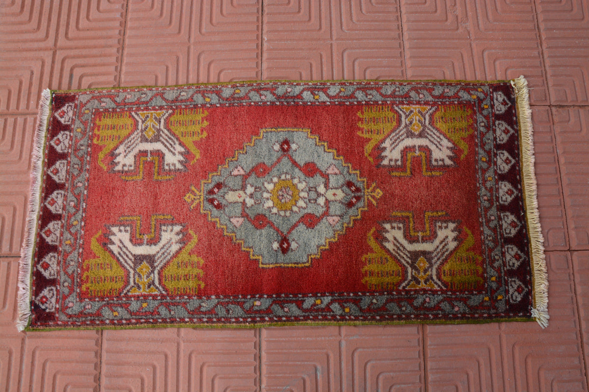 Hallway Rug, Colorful Rug, Hand knotted Rug, Antique Turkish Rug, Turkish Area Rug, Vintage Area Rug, Small Area Rug,  1.5 x 3.1 Feet AG1895