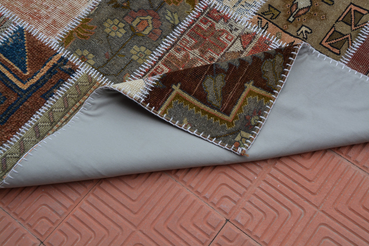 Patchwork Minimalist Rug, 4x6 Living Room Rug, Persian Oriental Rug, Orange Rug, Area Rug 4x6, Natural Rug,     3.8 x 6.0 Feet AG1955