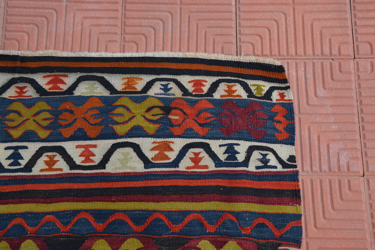 Colorful Vintage Kilim, Handmade Rug, Tribal Rug, Oushak Rug, Floor Rug, Kilim Rugs, Wool Rug, Decorative Rug,  4.6 x 5.1 Feet AG1959